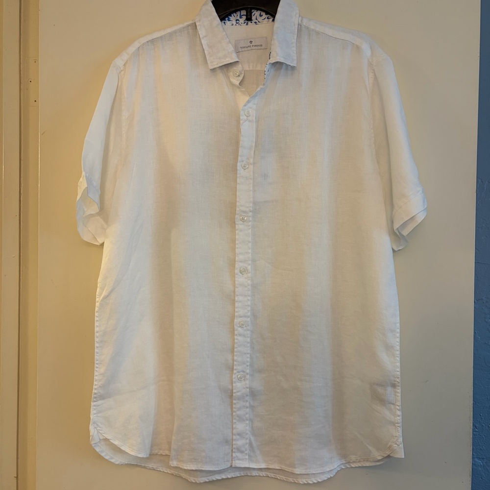 NWT‎ Toscano Firenze Men's Classic White Linen Shirt, size L
